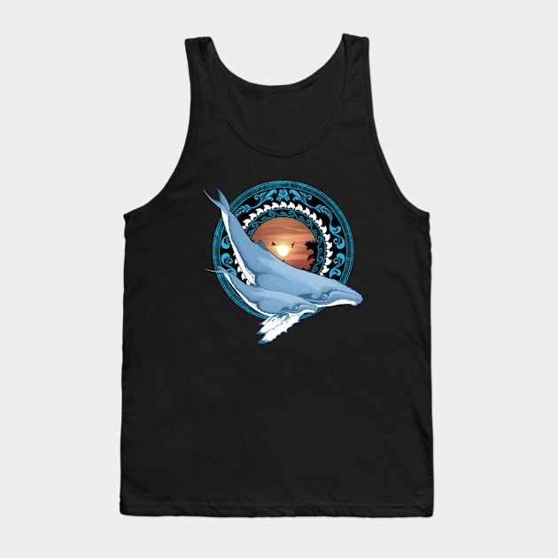 Humpback Whales on Tropical Sunset Tank Top by NicGrayTees